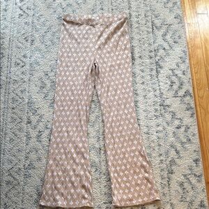 Tan and White Patterned Flare Pants